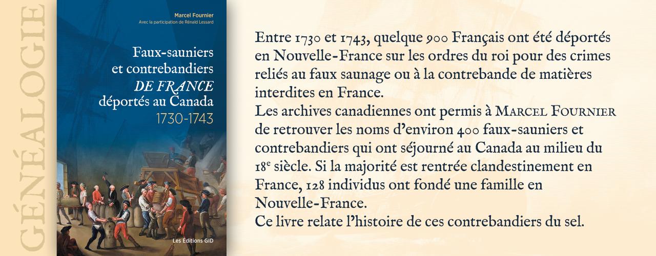 Bandeau présenant le nouveau livre Faux-sauniers et contrebandiers de France déportés au Canada