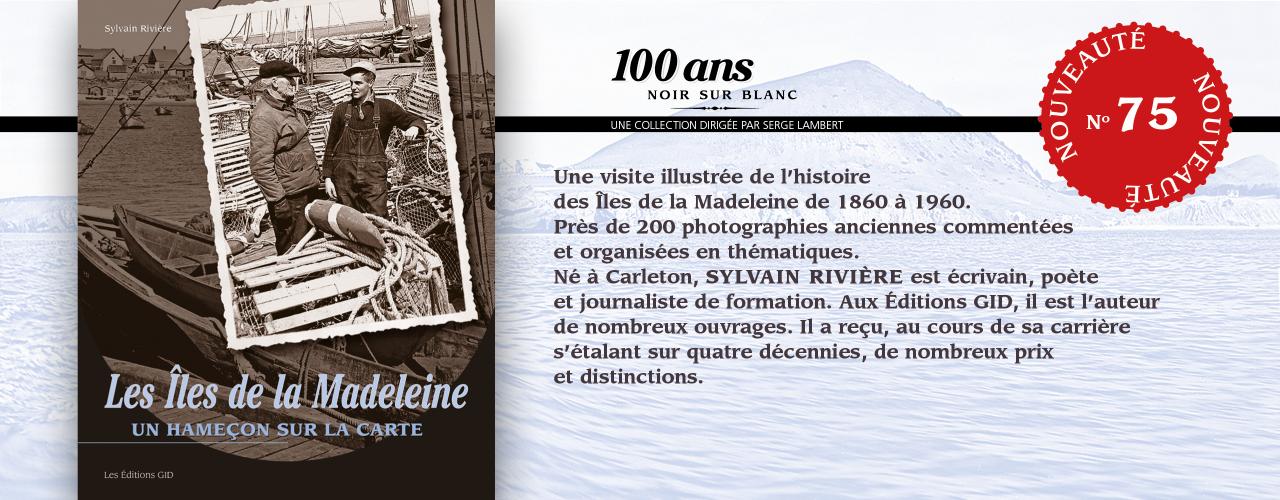 Bandeau annoncant le livre Les Îles de la Madeleine, un hameçon sur la carte