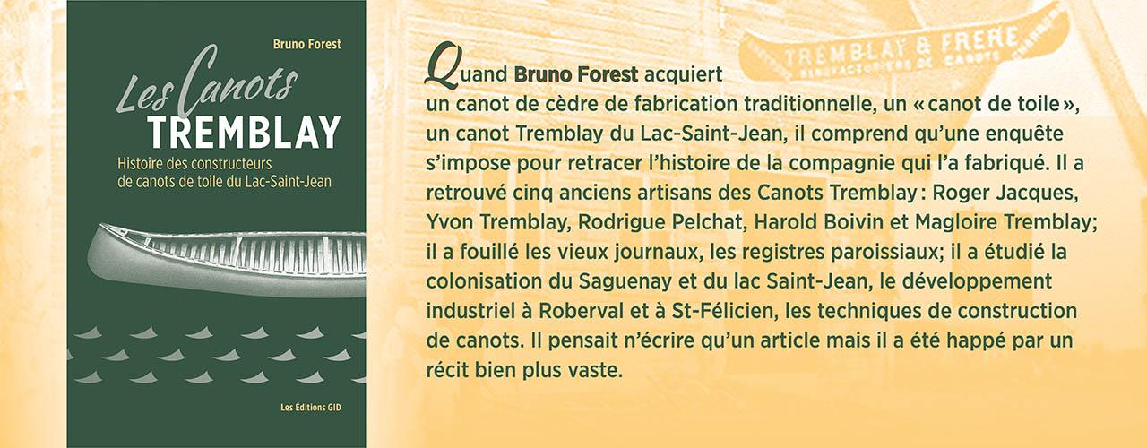 Bandeau annonçant la parution et descrivant le nouveau livre Les Canots Tremblay, histoire des constructeurs de canots de toile du Lac-Saint-Jean