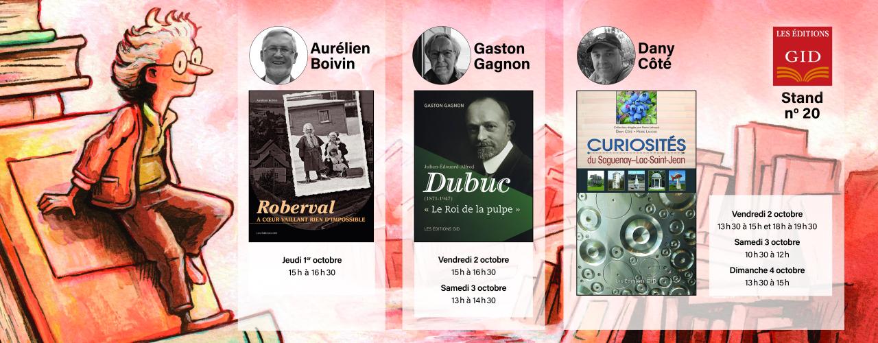 Bandeau annonçant la présence des auteurs présents au prochain Salon du livre du Saguenay-Lac-Saint-Jean