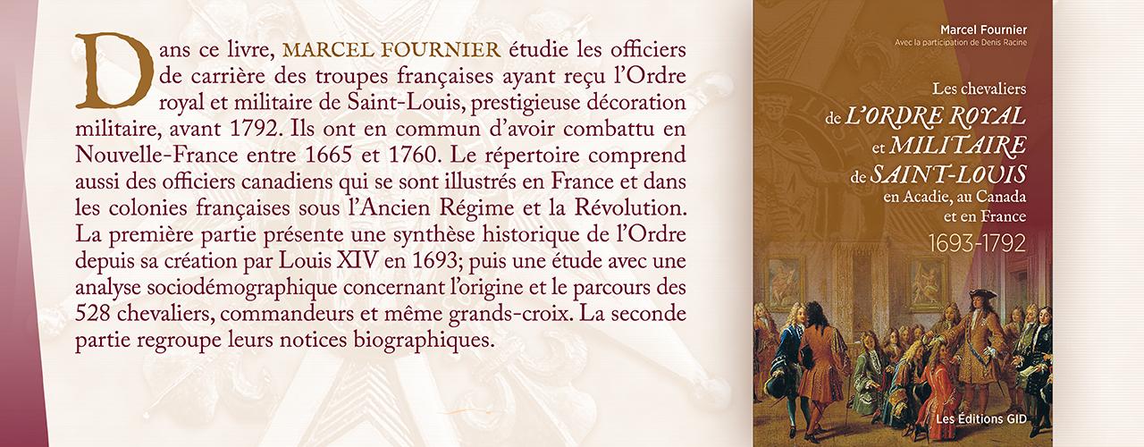 Bandeau annonçant le livre Les chevaliers de l’Ordre royal et militaire de Saint-Louis en Acadie, au Canada et en France 1693-1792
